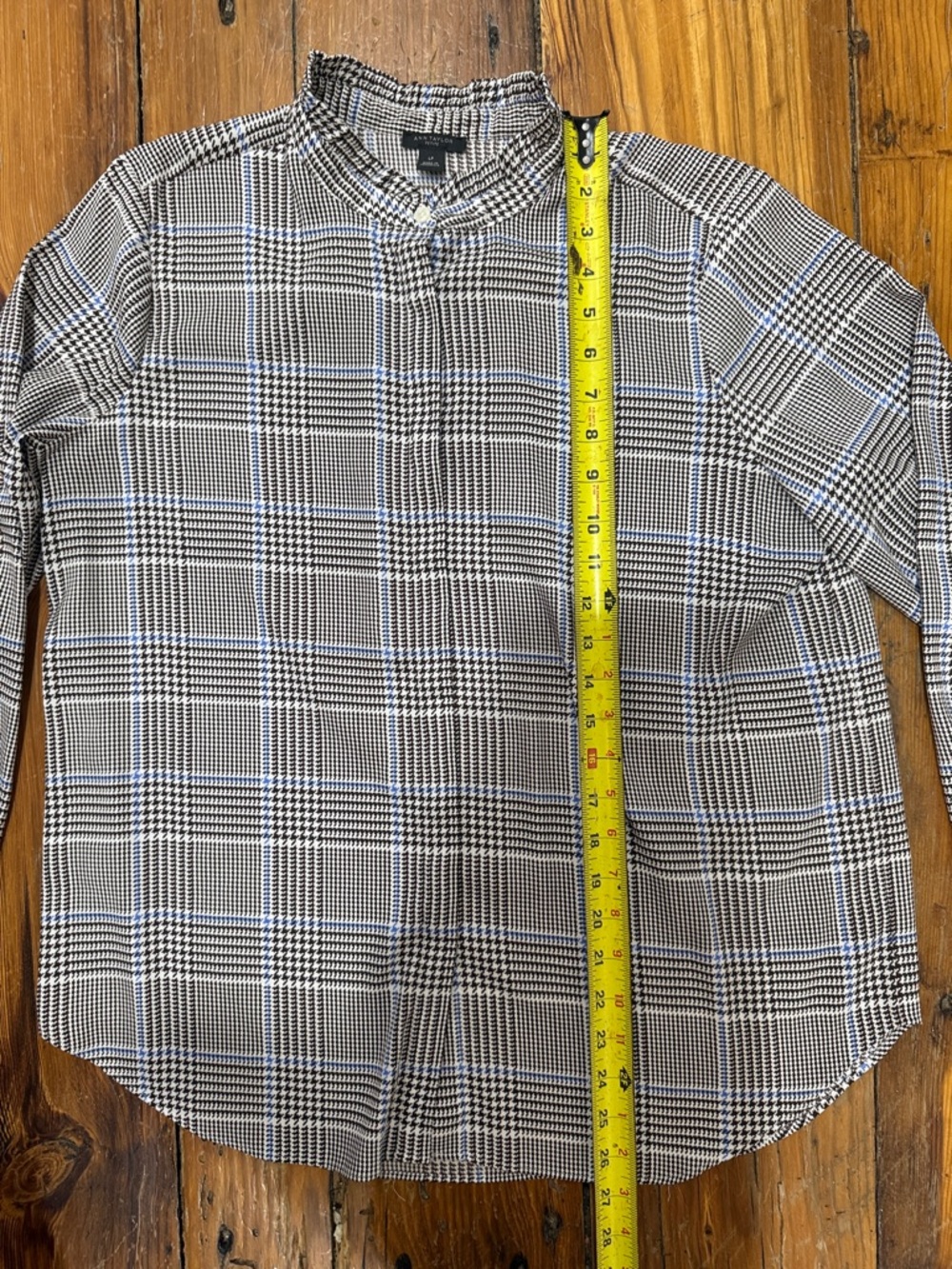 Ann Taylor Brown and White Plaid Button-Down Ruffle Shirt Size Large Petite - Picture 7 of 11